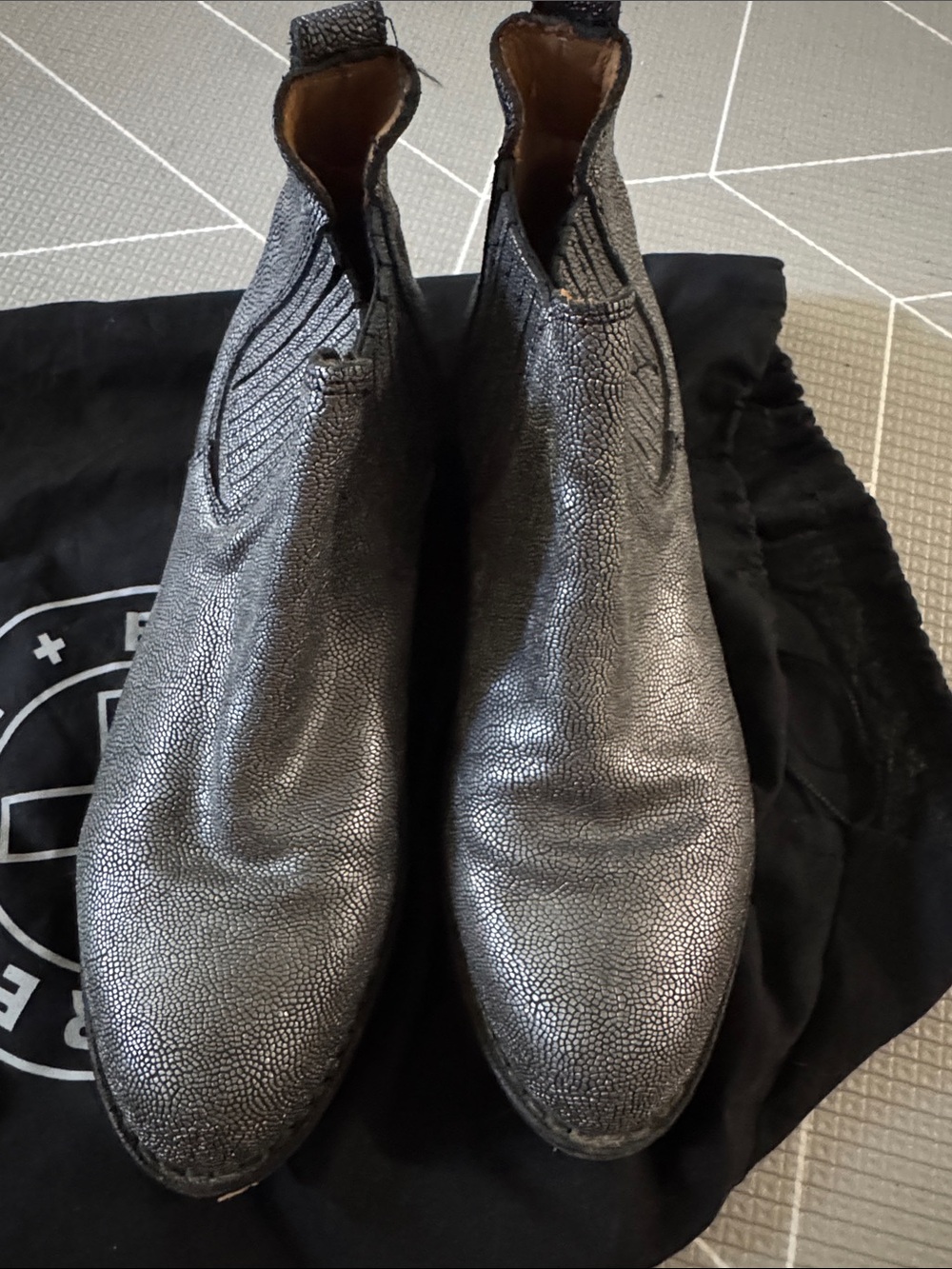 Fiorentini + Baker Metallic Black Leather Chelsea Booties